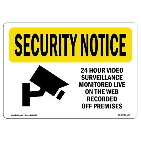 SIGNMISSION Sign, 3.5" H, 5" W, 24 Hour Video Surveillance, Landscape, SN-D-35-L-11498-10PK OS-SN-D-35-L-11498-10PK